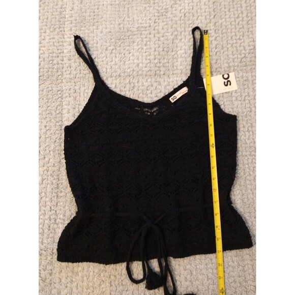 SO y2k crotchet cottage core feminine tie front tassel black top large - Picture 6 of 8